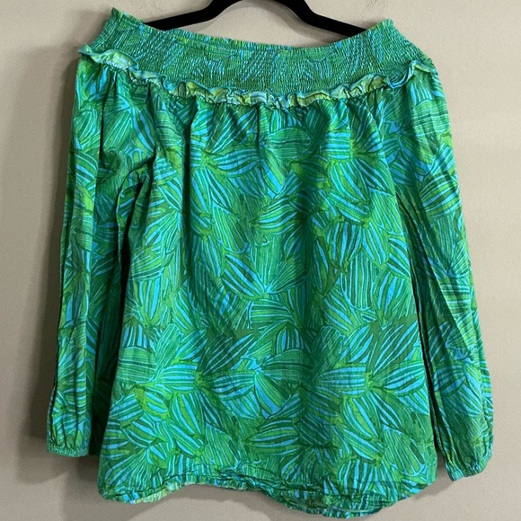 Charlie Paige Tops - Charlie Paige 100% Cotton Green Leaf Patterned Off-Shoulder Top